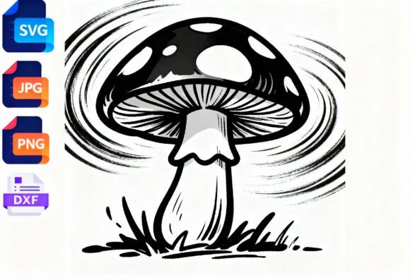 Retro Mushroom SVG Cut File Black and